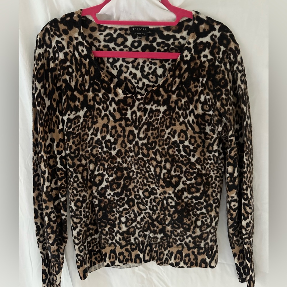 Talbots Animal Print Merino Wool Sweater size m